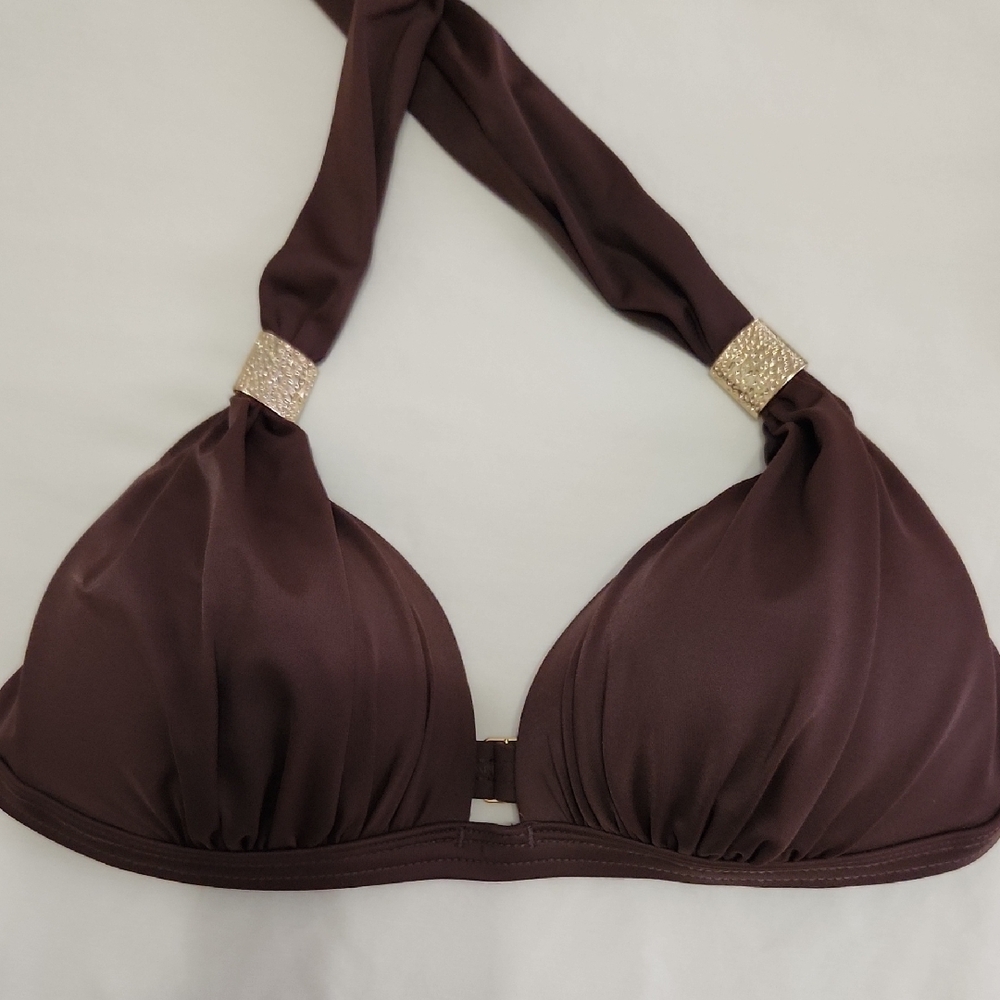 VENUS Brown Bikini Top with Gold Accents
